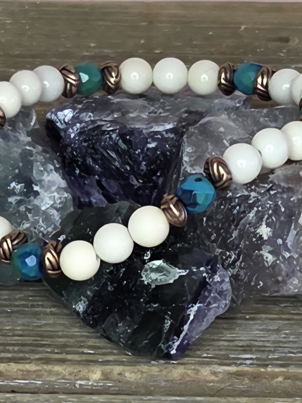 Ivory Jade, Azurite and Copper Beaded Bracelet